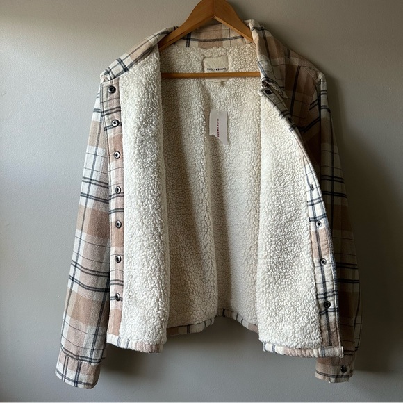 Lucky Brand Beige Plaid Fleece Lined Shacket  Snap Buttons Jacket Size L Nuetral - Picture 11 of 15